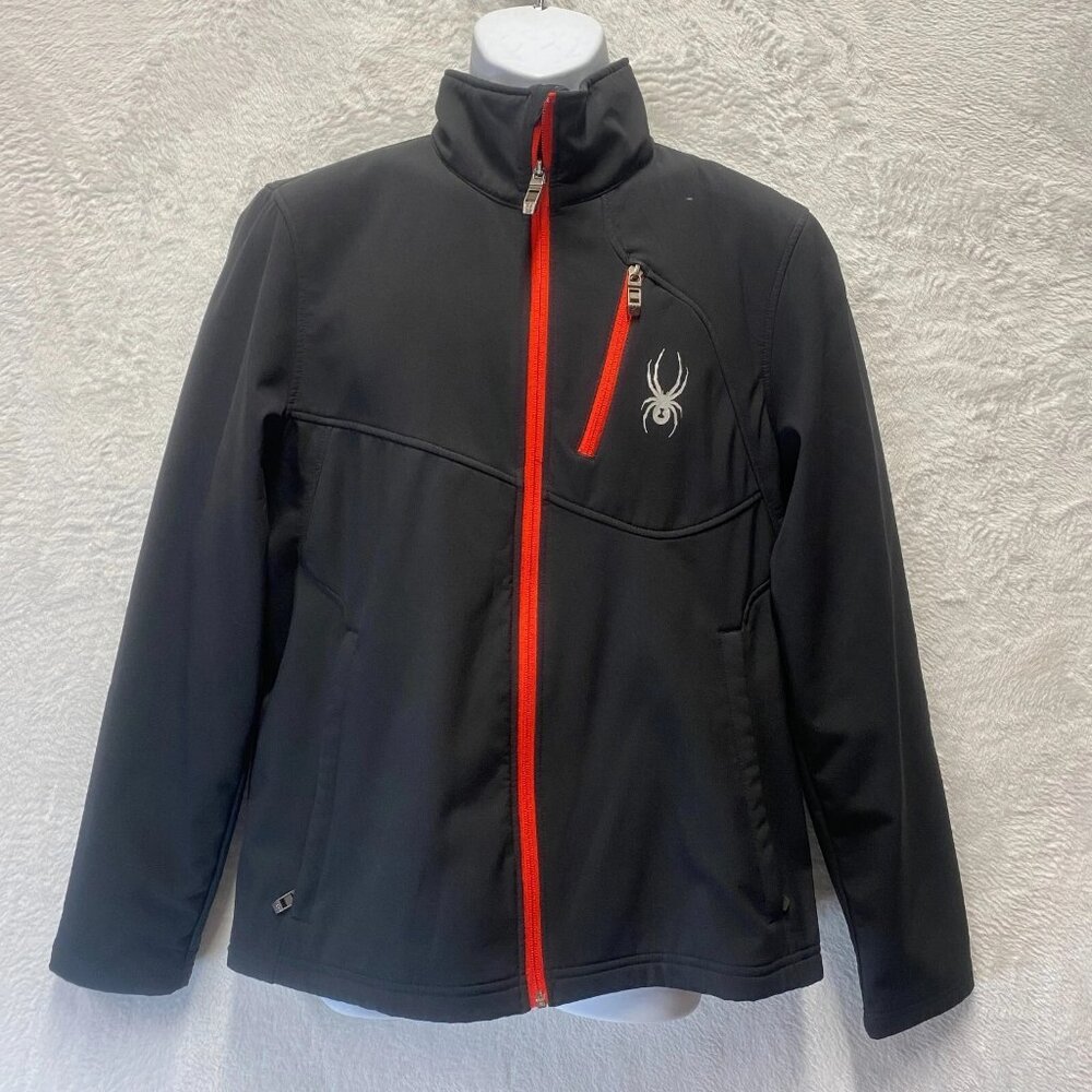 Spyder Jacket Men's Medium Black Sherpa Lined Logo Mock Neck Outdoor Full-Zip